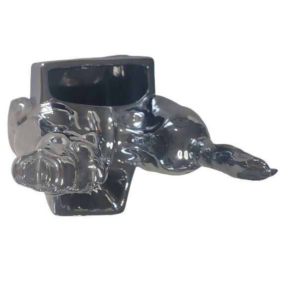 Chrome Ceramic Donkey Dresser Caddy Valet Planter Figurine Art Pottery Vintage - Picture 5 of 7